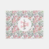 Couverture Polaire Monogramme d'aquarelle florale rose-rose moderne (Devant (Horizontal))