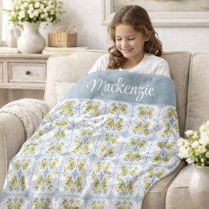 Couverture Polaire Monogramme de citron de campagne française aquarel