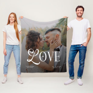 Couverture Polaire Monogramme de couple de photo de mariage personnal