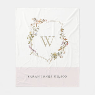 Couverture Polaire Monogramme de crête de Fleur sauvage rose pâle