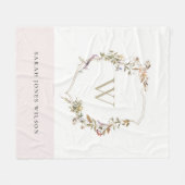 Couverture Polaire Monogramme de crête de Fleur sauvage rose pâle (Devant (Horizontal))