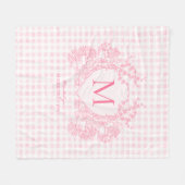 Couverture Polaire Monogramme de crête florale rose En vichy (Devant (Horizontal))