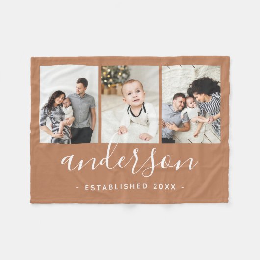 Couverture Polaire Monogramme de famille moderne 3 Collage photo (Devant (Horizontal))