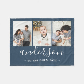 Couverture Polaire Monogramme de famille moderne 3 Collage photo