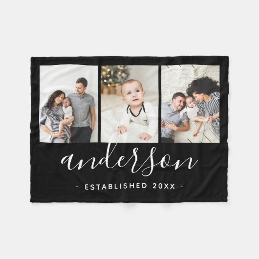 Couverture Polaire Monogramme de famille moderne 3 Collage photo (Devant (Horizontal))