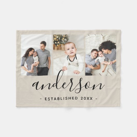 Couverture Polaire Monogramme de famille moderne 3 Collage photo (Devant (Horizontal))