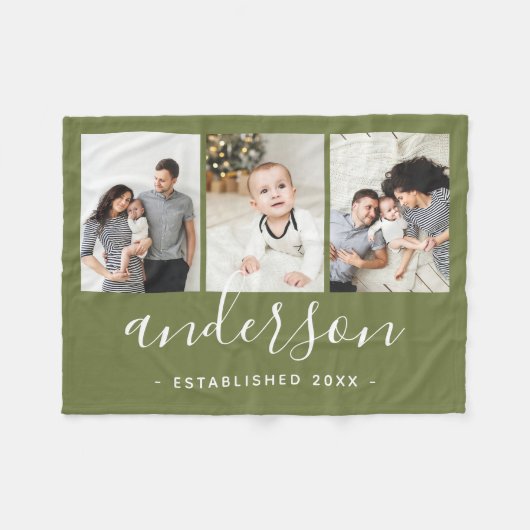 Couverture Polaire Monogramme de famille moderne 3 Collage photo (Devant (Horizontal))