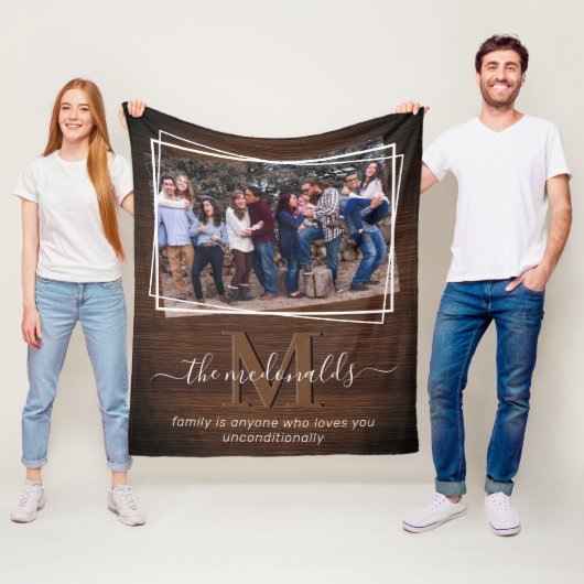 Couverture Polaire Monogramme de famille rustique Photo & Citation (En situation)