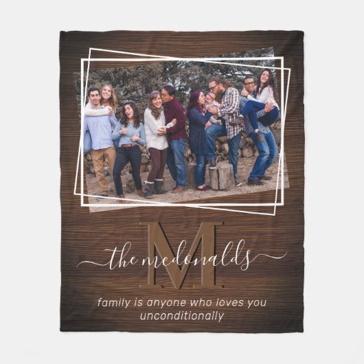 Couverture Polaire Monogramme de famille rustique Photo & Citation (Devant)
