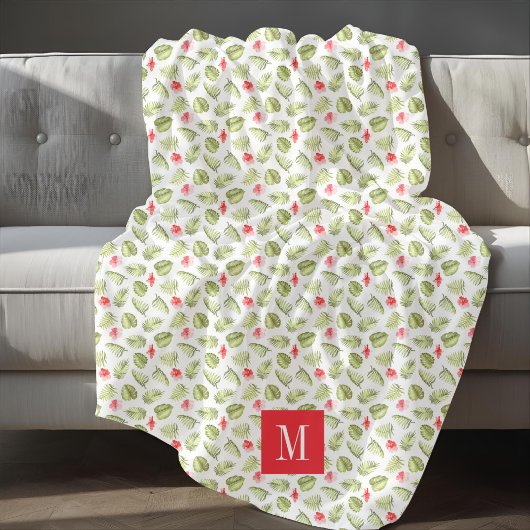 Couverture Polaire Monogramme de feuilles de palmier élégantes