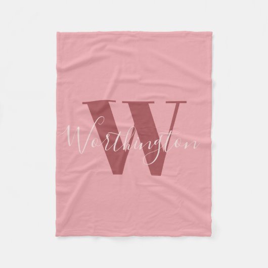 Couverture Polaire Monogramme de fille et nom rose roux (Devant)