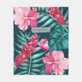 Couverture Polaire Monogramme de fleurs roses exotiques (Devant)