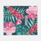 Couverture Polaire Monogramme de fleurs roses exotiques (Devant (Horizontal))