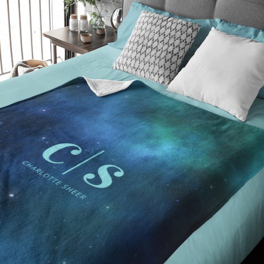 Couverture Polaire Monogramme de galaxie verte bleue minimale