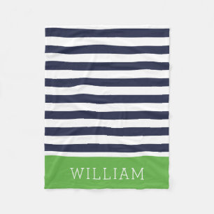 Couverture Polaire Monogramme de la marine et des bandes vertes Cou