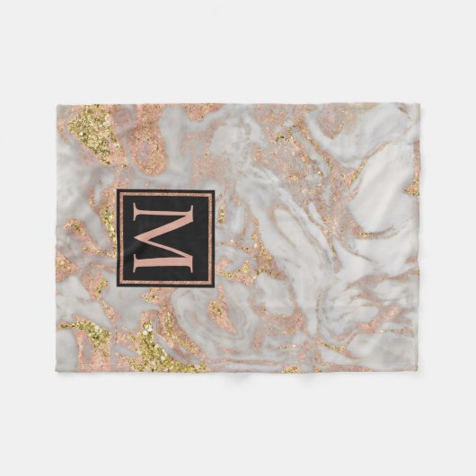 Couverture Polaire Monogramme de marbre doré Rose moderne Faux (Devant (Horizontal))