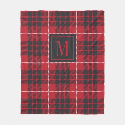 Couverture Polaire monogramme de motif de buffle noir et rouge (Devant)