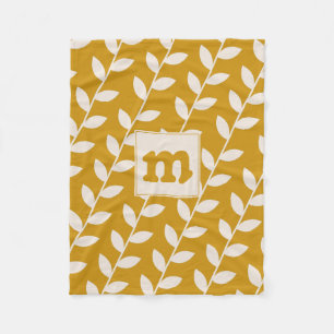 Couverture Polaire Monogramme de Motif de feuille rétro-moutarde pers
