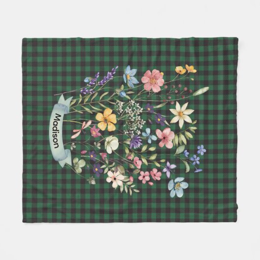 Couverture Polaire monogramme de Noël fleur sauvage vert baffalo plai (Devant (Horizontal))