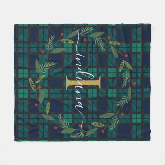 Couverture Polaire Monogramme de Noël Plaid Tartan (Devant (Horizontal))