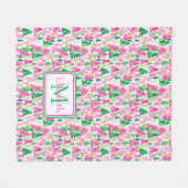 Couverture Polaire Monogramme de Noël rose et vert de Preppy (Devant (Horizontal))
