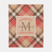 Couverture Polaire Monogramme de Noël Tan Rouge Rustique (Devant)