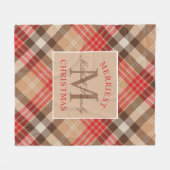 Couverture Polaire Monogramme de Noël Tan Rouge Rustique (Devant (Horizontal))