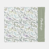 Couverture Polaire Monogramme de nom à l'aquarelle botanique bleu ver (Devant (Horizontal))