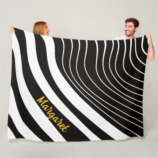Couverture Polaire Monogramme de nom abstrait noir et blanc (En situation)