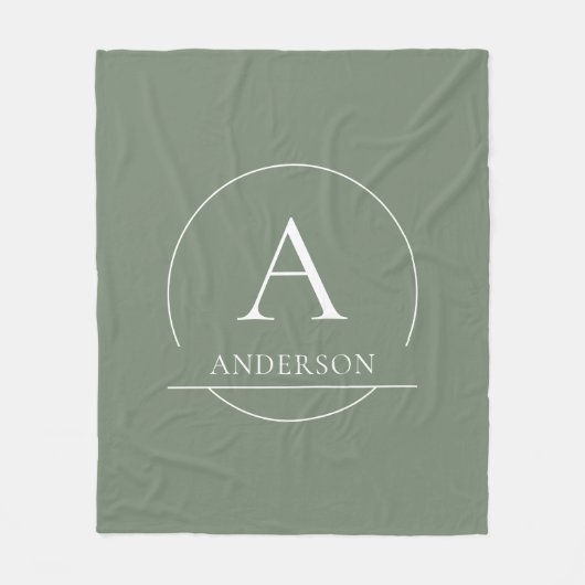 Couverture Polaire Monogramme de nom de famille simple vert sauge mod (Devant)