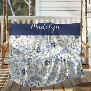 Couverture Polaire Monogramme de nom de fleur sauvage à l'aquarelle b
