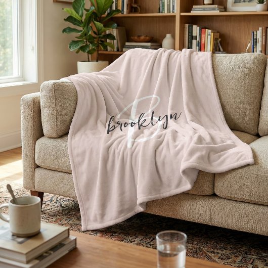 Couverture Polaire Monogramme de nom de script gris rose rosé