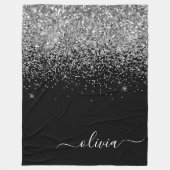 Couverture Polaire Monogramme de nom girly à paillettes noir argenté (Devant)