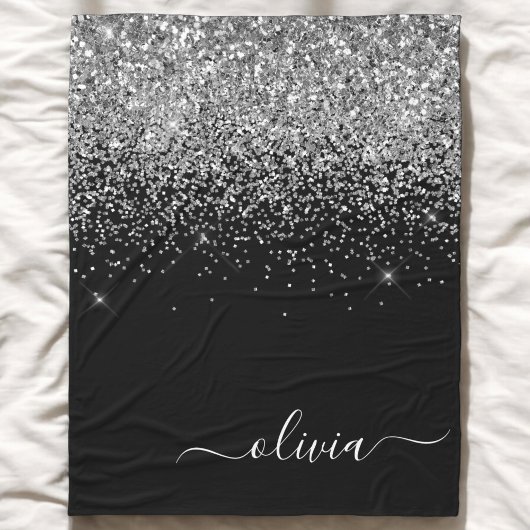 Couverture Polaire Monogramme de nom girly en script pailleté noir ar