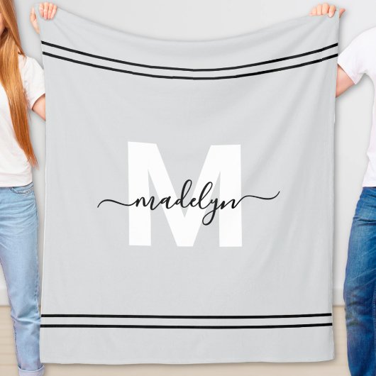 Couverture Polaire Monogramme de nom personnalisé gris