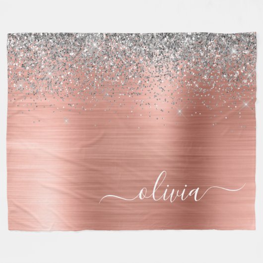 Couverture Polaire Monogramme de Parties scintillant d'argent en méta (Devant (Horizontal))
