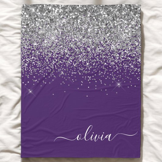 Couverture Polaire Monogramme de Parties scintillant d'argent violet