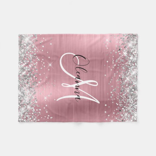 Couverture Polaire Monogramme de Parties scintillant en argent modern (Devant (Horizontal))