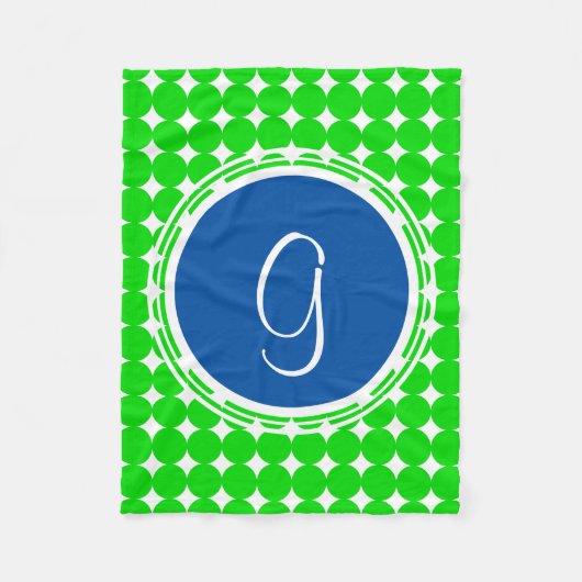 Couverture Polaire Monogramme de point Polka bleu et vert (Devant)