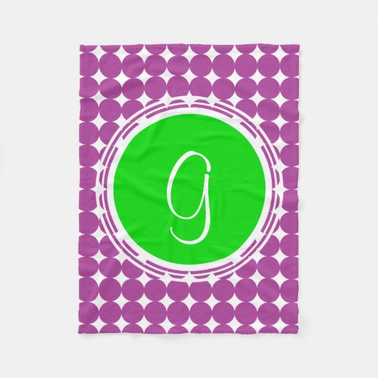 Couverture Polaire Monogramme de point Polka vert et violet (Devant)