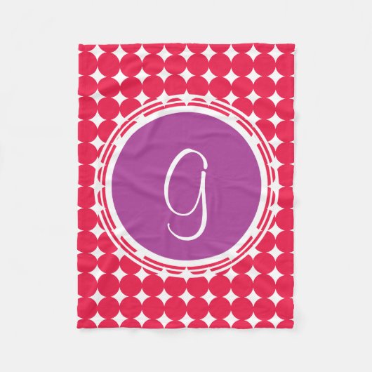 Couverture Polaire Monogramme de point Polka violet et rouge (Devant)