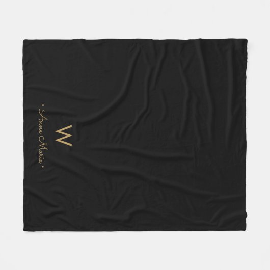 Couverture Polaire Monogramme de script Black Gold moderne (Devant (Horizontal))