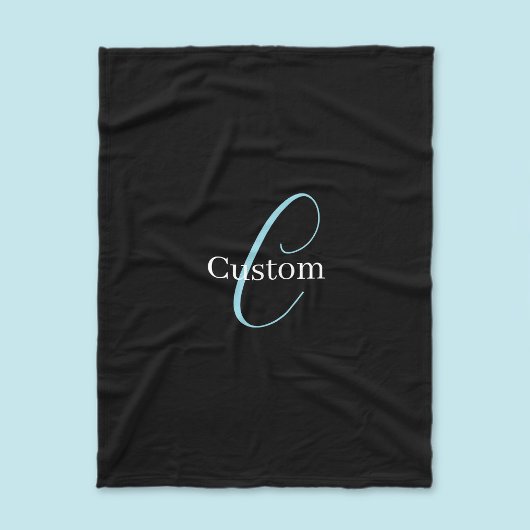 Couverture Polaire Monogramme de script cursif éditable Noir Bleu Bla
