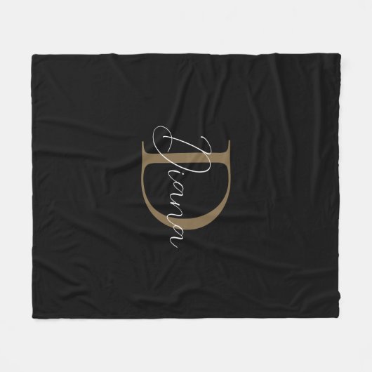 Couverture Polaire Monogramme de script or Mossy Noir Simple Minuit (Devant (Horizontal))