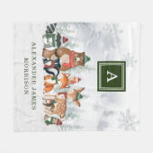 Couverture Polaire Monogramme des animaux de la forêt boisée d'hiver  (Devant (Horizontal))