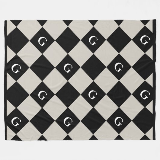 Couverture Polaire Monogramme Diamant initial - Blanche de look de lu (Devant (Horizontal))