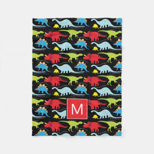 Couverture Polaire Monogramme | Dinosaures colorés (Devant)