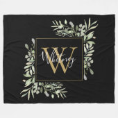 Couverture Polaire Monogramme d'or noir personnalisé Vert Floral (Devant (Horizontal))