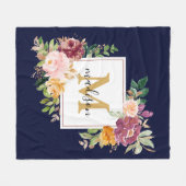 Couverture Polaire Monogramme Elegant Aquarelle Rose Floral Botanique (Devant (Horizontal))
