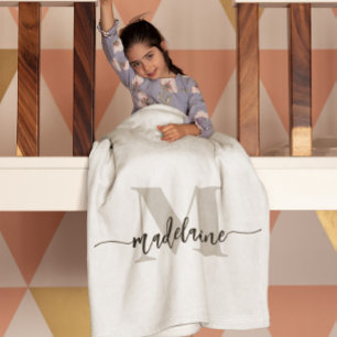 Couverture Polaire Monogramme Elegant Blanc noir personnel